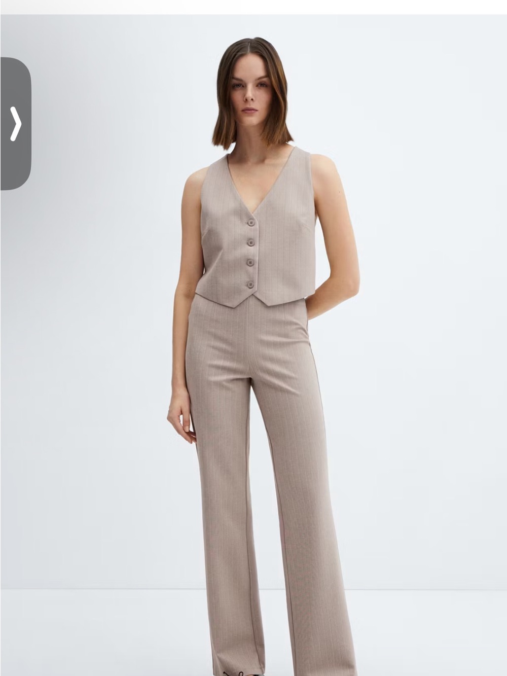 Mango Neutral Tailored Vest & Wide-Leg Pants Set - Taupe